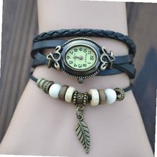 MagicPiece Handmade Vintage Style Leather For  Oval Shape with Leaf Pendant and Wooden Beads in 3 Colors: Black