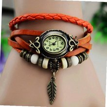 MagicPiece Handmade Vintage Style Leather For  Oval Shape with Leaf Pendant and Wooden Beads in 3 Colors: Orange