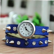 MagicPiece Handmade Vintage Style Leather For  Rivetand Rhinestone Belt in 5 Colors: Blue