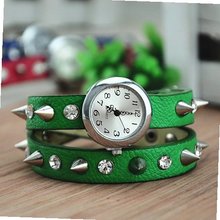 MagicPiece Handmade Vintage Style Leather For  Rivetand Rhinestone Belt in 5 Colors: Green