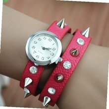 MagicPiece Handmade Vintage Style Leather For  Rivetand Rhinestone Belt in 5 Colors: Red