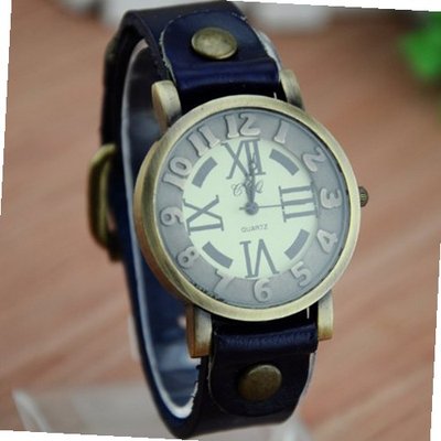 MagicPiece Handmade Vintage Style Leather For  Round Dial in 5 Colors:Dark Blue