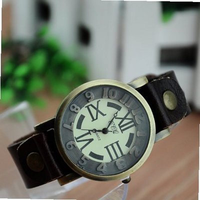 MagicPiece Handmade Vintage Style Leather For  Round Dial in 5 Colors: Dark Brown