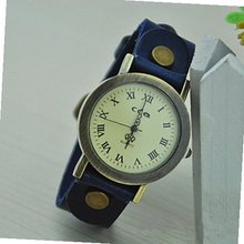 MagicPiece Handmade Vintage Style Leather For  Round Dial with Cow Leather Belt in 5 Colors: Blue