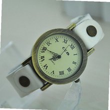 MagicPiece Handmade Vintage Style Leather For  Round Dial with Cow Leather Belt in 5 Colors: White