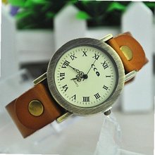 MagicPiece Handmade Vintage Style Leather For  Round Dial with Cow Leather Belt in 5 Colors: Yellow