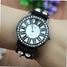 MagicPiece Handmade Vintage Style Leather For  Round Rhinestone Dial in 4 Colors: Black