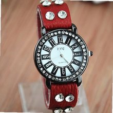 MagicPiece Handmade Vintage Style Leather For  Round Rhinestone Dial in 4 Colors: Red