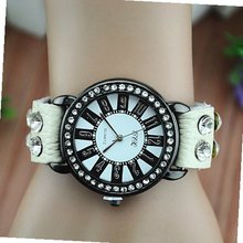 MagicPiece Handmade Vintage Style Leather For  Round Rhinestone Dial in 4 Colors: White