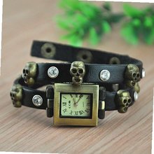 MagicPiece Handmade Vintage Style Leather For  Skull and Rhinestone Wrap in 3 Colors:Black