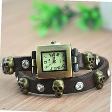 MagicPiece Handmade Vintage Style Leather For  Skull and Rhinestone Wrap in 3 Colors:Brown