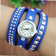 MagicPiece Handmade Vintage Style Leather For  Square and Round Rivet Thin Belt in 4 Colors: Blue