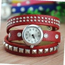 MagicPiece Handmade Vintage Style Leather For  Square and Round Rivet Thin Belt in 4 Colors: Red