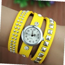 MagicPiece Handmade Vintage Style Leather For  Square and Round Rivet Thin Belt in 4 Colors: Yellow