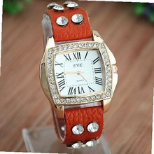 MagicPiece Handmade Vintage Style Leather For  Square Face Double Rhinestone Line Belt in 4 Colors: Orange