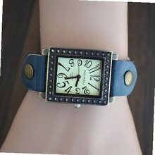 MagicPiece Handmade Vintage Style Leather For  Square Shape Dial with Leather Belt in 4 Colors: Blue