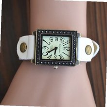 MagicPiece Handmade Vintage Style Leather For  Square Shape Dial with Leather Belt in 4 Colors: White