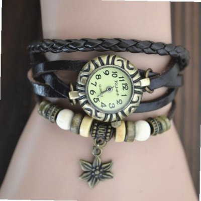 MagicPiece Handmade Vintage Style Leather For  Star Flower Pendant and Wooden Beads in 5 Colors: Black
