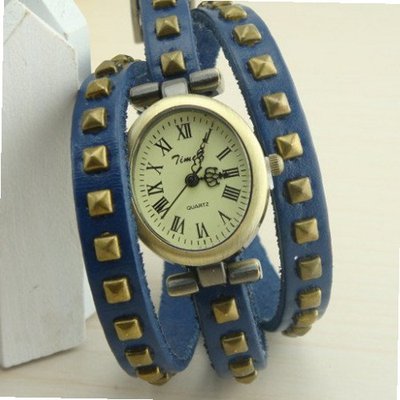MagicPiece Handmade Vintage Style Leather For  Triple Wraps Leather with Square Rivets in 7 Colors: Blue