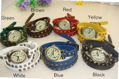 MagicPiece Handmade Vintage Style Leather For  Triple Wraps Leather with Square Rivets in 7 Colors: Brown