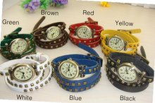 MagicPiece Handmade Vintage Style Leather For  Triple Wraps Leather with Square Rivets in 7 Colors: Yellow