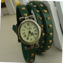 umagicpieceswatches MagicPiece Handmade Vintage Style Leather For  Triple Wraps Leather with Square Rivets in 7 Colors: Green 