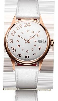 Ladies Marvin Exotic Rose Gold Spiraling Silver Dial Off-white Leather Swiss Made Dress