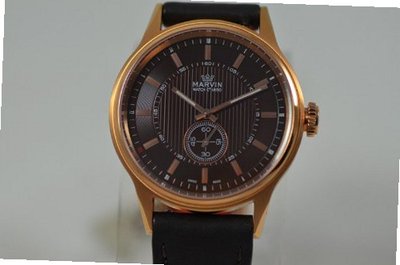 Marvin Rose Tone Brown Textured Dial Swiss Made Quartz Brown Leather Strap