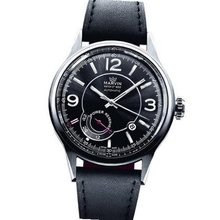 Marvin Round Swiss Automatic Power Reserve Black Dial Black Leather