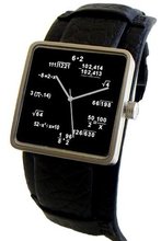 "Math Blackboard Dial" Shows Math Equations At Each Hour Indicator on the Dial of the Satin Finish 316L Stainless Steel Three Piece Case with a Wide Leather Strap