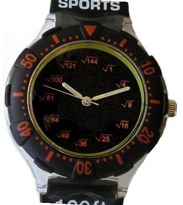 "Math Dial" Shows the Square Root At Each Hour Indicator on the Black Sport with a Black Turning Elapsed Time Bezel