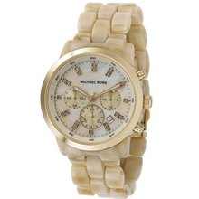 Michael Kors MK5217 Oversized Horn , Ivory Tone Plastic Link Quartz Chronograph Gold Tone Mother Of Pearl