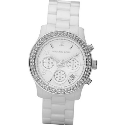 Michael Kors White Ceramic Link Bracelet Quartz Chronograph Crystal MK5188