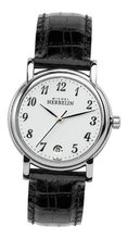 Michel Herbelin Quartz with White Dial Analogue Display and Black Leather Strap 12432/28