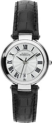 Michel Herbelin Quartz with White Dial Analogue Display and Black Leather Strap 14263/08
