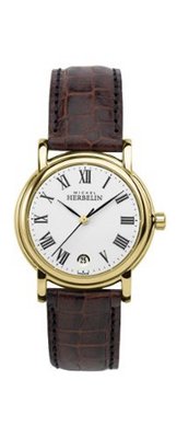 Michel Herbelin Quartz with White Dial Analogue Display and Brown Leather Strap 12432/P01MA