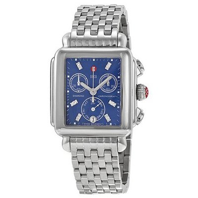 Michele Deco Chronograph Blue Mother of Pearl with .05 ct. Diamond Dial Stainless Steel Bracelet Ladies MWW06P000172