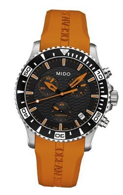 MIDO M0114171705190 OCEAN STAR CAPTAIN MEN'S WATCH M011.417.17.051.90 CHRONO SAPPHIRE ORANGE RUBBER QUARTZ