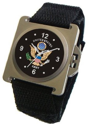 "U.S. Army" Classic Emblem Satin Finish 316L Stainless Steel Case with a Black Velcro Strap