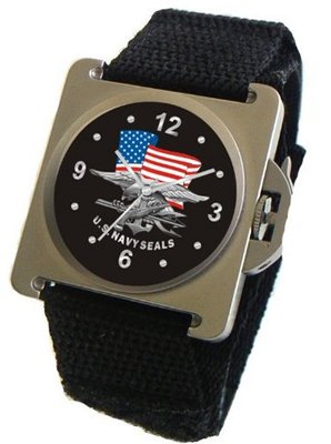"U.S. Navy Seals" Emblem Satin Finish 316L Stainless Steel Case with a Black Velcro Strap