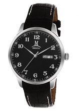 Momentus Stainless Steel Black Leather Band Black Dial EM240S-04BS