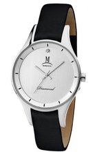 Momentus Stainless Steel Black Leather Band White Dial TR123S-03BS