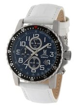 Momentus Stainless Steel White Leather Blue Dial Chrono FS282S-05BS