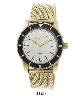 Gold Mesh Band with Black Case White Dial