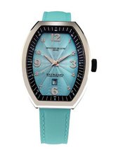 Montres De Luxe EXL A 8301 Estremo Lady Stainless Steel Light Blue Sunray Dial Luminous Leather Date
