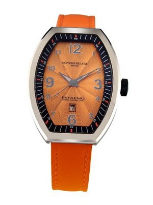 Montres De Luxe EXL A 8302 Estremo Lady Stainless Steel Orange Sunray Dial Luminous Leather Date