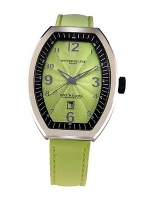 Montres De Luxe EXL A 8304 Estremo Lady Stainless Steel Light Green Sunray Dial Luminous Leather Date
