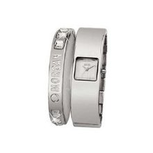 Morgan Ladies Silver Tone Bracelet Strap & Matching Bangle Gift Set M1002S