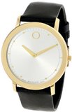 Movado 0606695 Movado TC Gold-Plated Stainless Steel Case Black Calfskin Leather Strap Silver Dial Minute Track