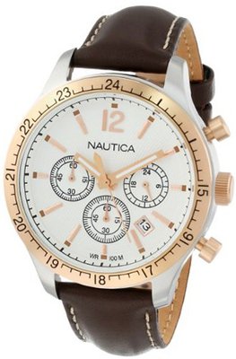 Nautica N17638G BFD 104 Gold-Tone Stainless Steel with Brown Leather Strap